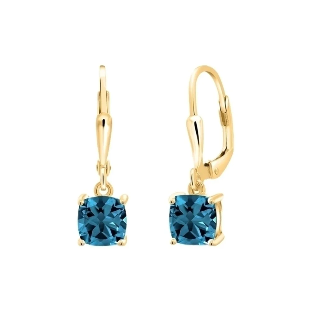 18k Yellow Gold 2.35ct Blue London Topaz Cushion Earrings Silver 925 Anniversary